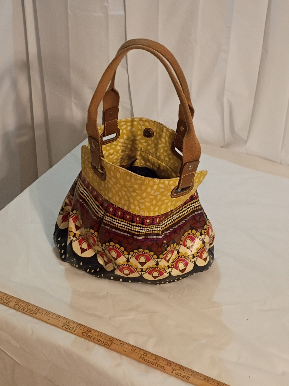 Fossil Yellow and Brown Patterned Tote